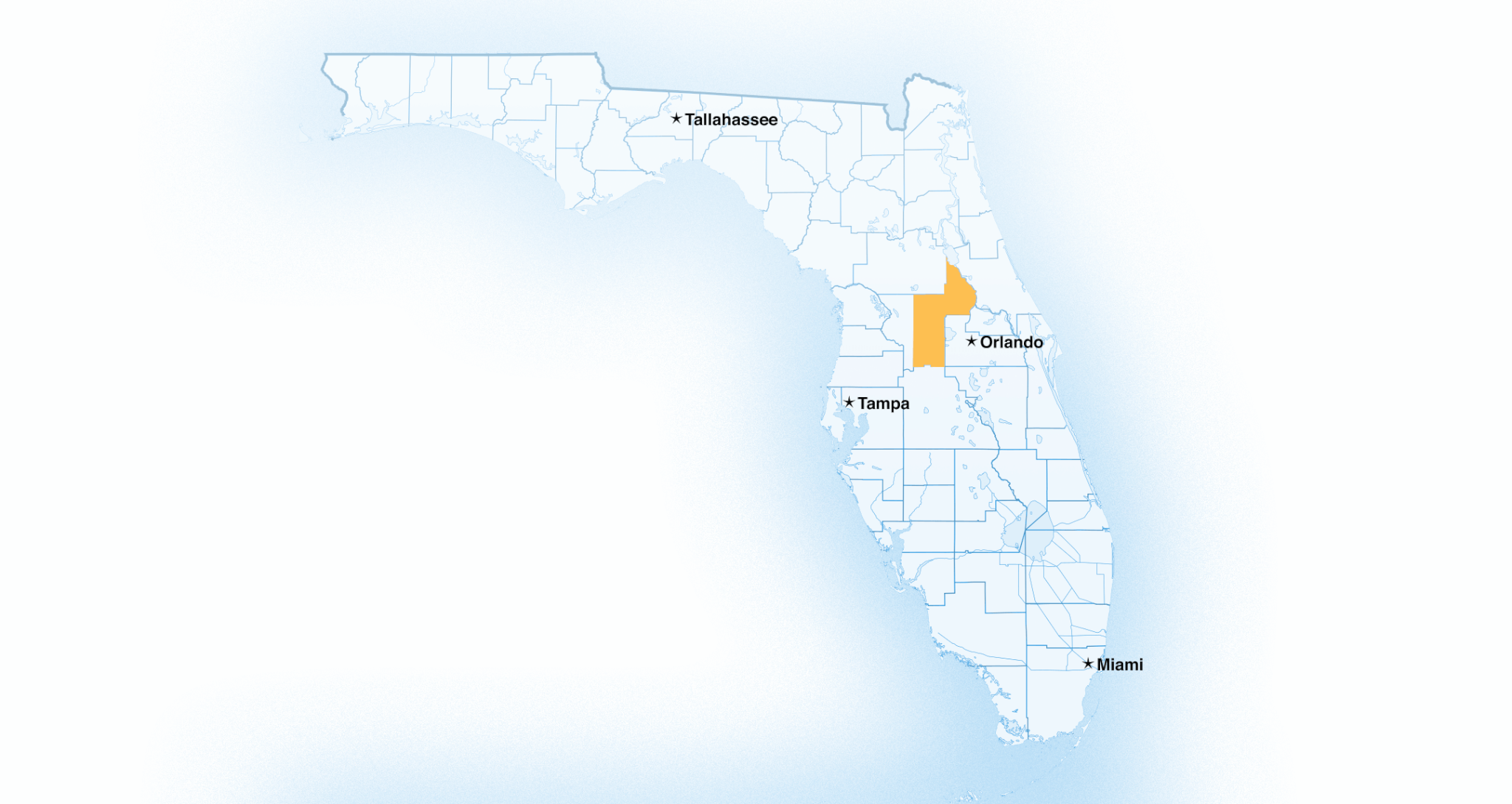 Map of Florida with Lake County highlighted.
