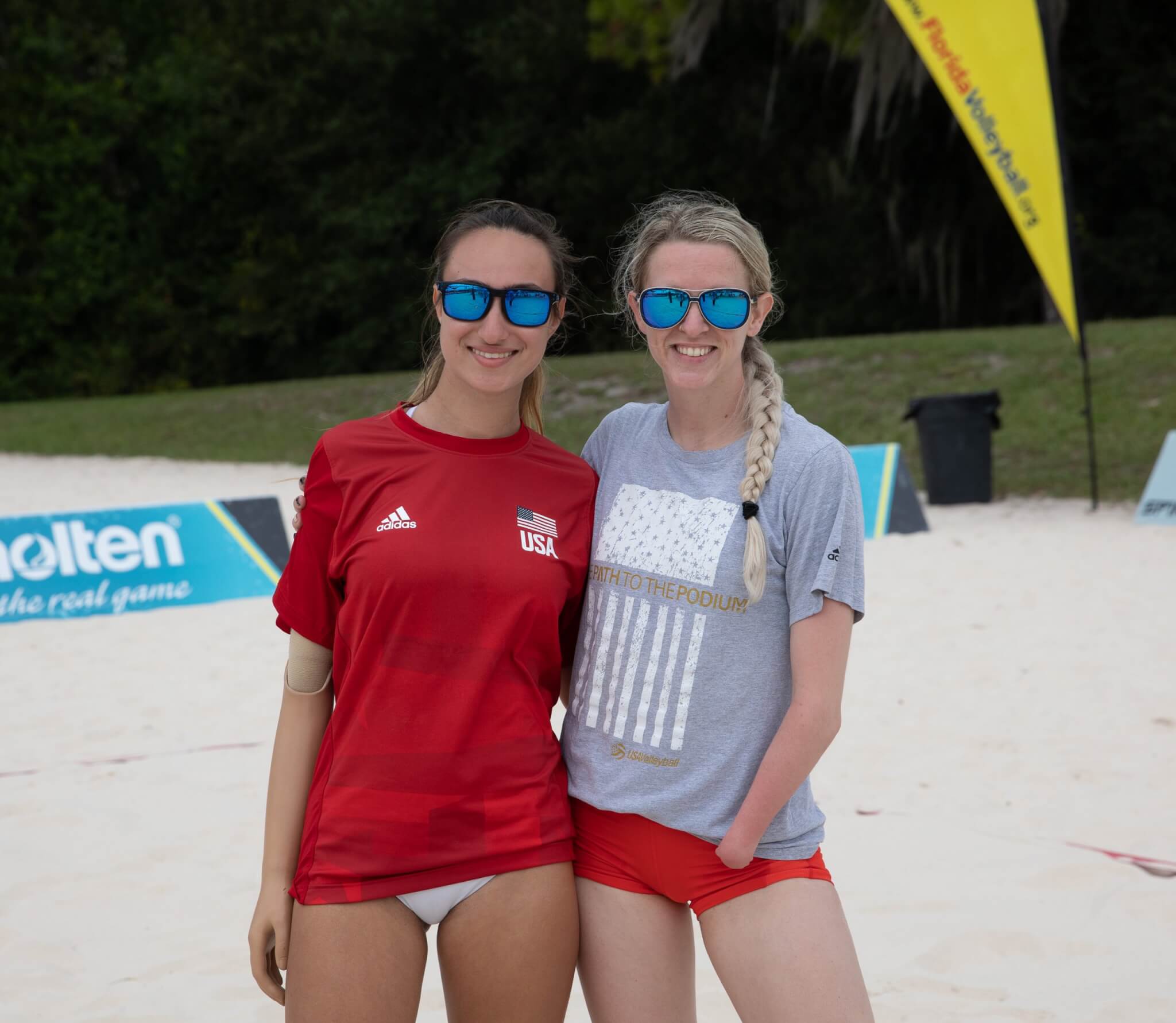 Two Team USA Beach ParaVolley athletes pose during the Florida Pro Best of the Beach event in November 2021