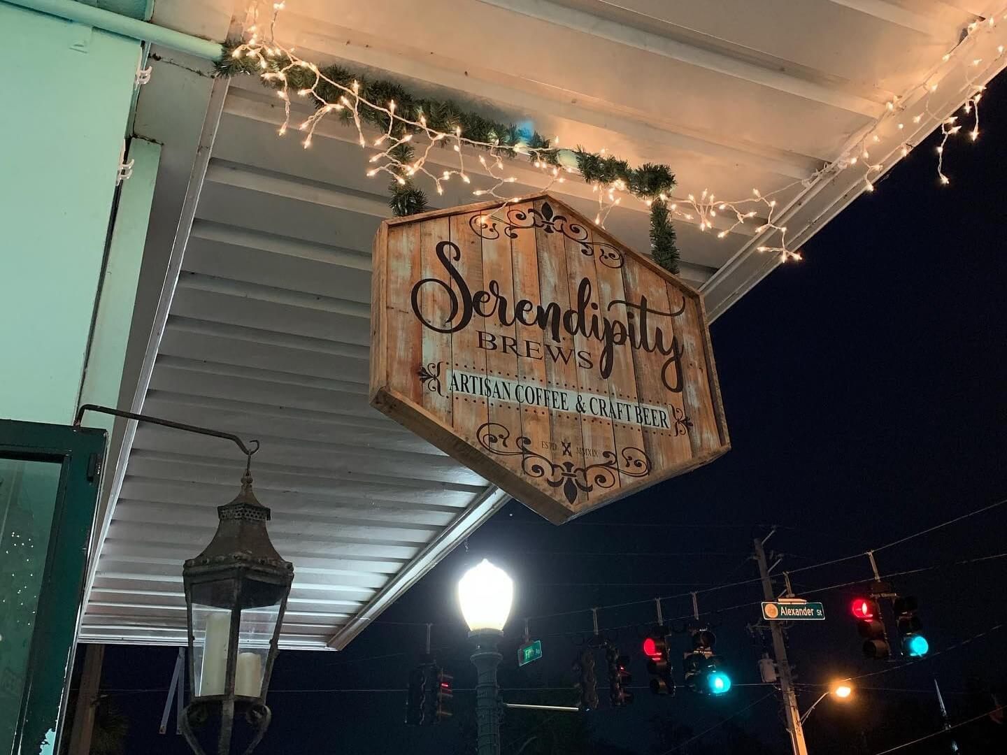 Photo of outdoor sign at Serendipity Brews.