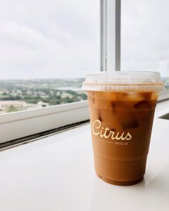 Iced Coffee with white cloudy background